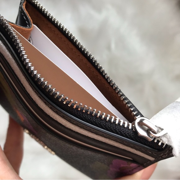 🌺 Coach Slim Id Card Case In Signature Canvas With Rose Print - Picture 7 of 9